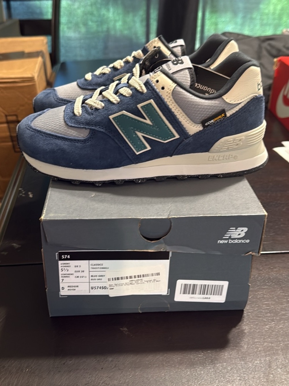 Brand new 574 New Balance Blue/Grey size 5.5 men/ 7 women